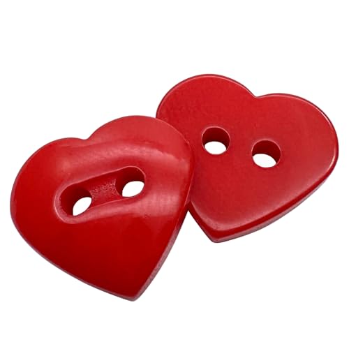 10 Stück Herz-Nähknöpfe, 14,5 mm, 2 Löcher, Kunststoff, herzförmig, dekorative Knöpfe für Röcke, Pullover, Hemden, Hüte, Schals und andere Bastelarbeiten (rot) von ZLYY