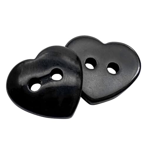 10 Stück Herz-Nähknöpfe, 14,5 mm, 2 Löcher, Kunststoff, herzförmig, dekorative Knöpfe für Röcke, Pullover, Hemden, Hüte, Schals und andere Bastelarbeiten (schwarz) von ZLYY