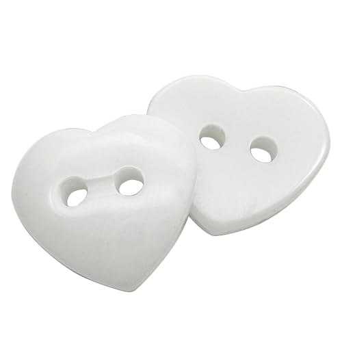 10 Stück Herz-Nähknöpfe, 14,5 mm, 2 Löcher, Kunststoff, herzförmig, dekorative Knöpfe für Röcke, Pullover, Hemden, Hüte, Schals und andere Bastelarbeiten (weiß) von ZLYY