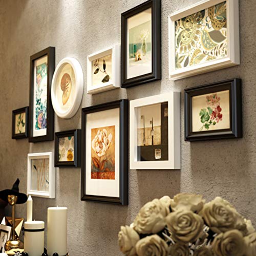 ZMAZHANG Vintage-Bilderrahmen aus Holz, Collage-Wandset für 11 Fotos, mehrere große Bildergalerierahmen in verschiedenen Größen als Wohnzimmerdekoration (schwarz/weiß) von ZMAZHANG