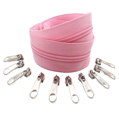 1/2/3/5/8/10 Meters Long Nylon Zippers Rolls with 2/4/6/10/16/20 Pieces Zipper Slider for Tailor Sewing Accessories(Pink,10 Meter 20 Slider) von ZMCGNO
