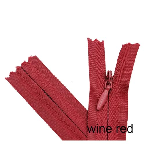 20 Stück unsichtbare Nylon-Spulenreißverschlüsse for Schneider, Nähen, Basteln, Stoffzubehör, 6 Zoll - 24 Zoll(Wine red,50CM) von ZMCGNO