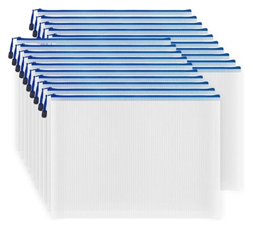 20PCS Zipper Datei Taschen Kunststoff Mesh Beutel Bord Spiel Lagerung Tasche wasserdichte Taschen for Büro Schule(Blue) von ZMCGNO