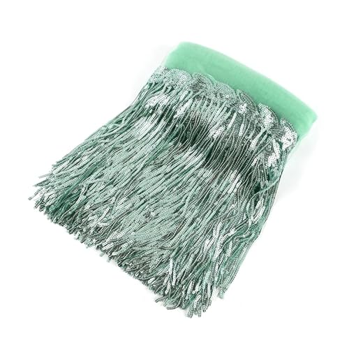 ZMCGNO 1/2/4 Yards 10/18 cm Bunte Pailletten Quaste Fransenbesatz Spitze Tanz Performance Kleidung Vorhang Stoff Nähzubehör(15MintGreen,10cm-4Yards) von ZMCGNO