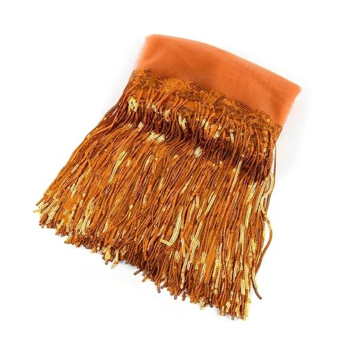 ZMCGNO 1/2/4 Yards 10/18 cm Bunte Pailletten Quaste Fransenbesatz Spitze Tanz Performance Kleidung Vorhang Stoff Nähzubehör(16OrangeYellow,10cm-1Yard) von ZMCGNO