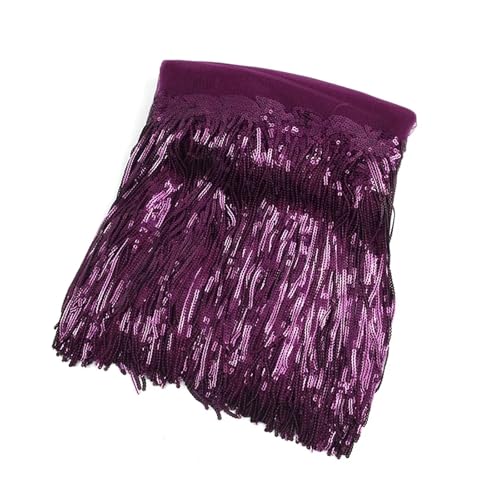 ZMCGNO 1/2/4 Yards 10/18 cm Bunte Pailletten Quaste Fransenbesatz Spitze Tanz Performance Kleidung Vorhang Stoff Nähzubehör(17DarkPurple,18cm-2Yards) von ZMCGNO