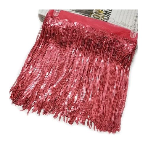 ZMCGNO 1/2/4 Yards 10/18 cm Bunte Pailletten Quaste Fransenbesatz Spitze Tanz Performance Kleidung Vorhang Stoff Nähzubehör(21WatermelonRed,18cm-1Yard) von ZMCGNO
