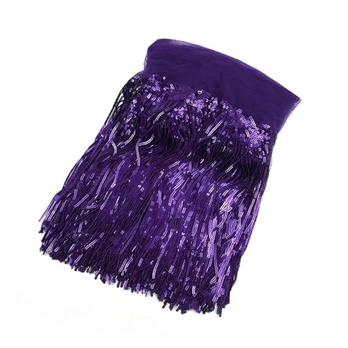 ZMCGNO 1/2/4 Yards 10/18 cm Bunte Pailletten Quaste Fransenbesatz Spitze Tanz Performance Kleidung Vorhang Stoff Nähzubehör(22BrightPurple,10cm-4Yards) von ZMCGNO
