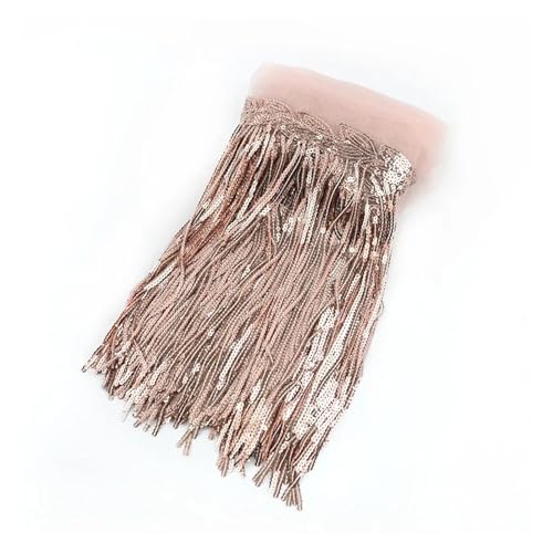ZMCGNO 1/2/4 Yards 10/18 cm Bunte Pailletten Quaste Fransenbesatz Spitze Tanz Performance Kleidung Vorhang Stoff Nähzubehör(3RoseGold,10cm-4Yards) von ZMCGNO