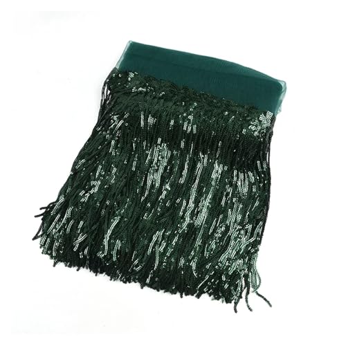 ZMCGNO 1/2/4 Yards 10/18 cm Bunte Pailletten Quaste Fransenbesatz Spitze Tanz Performance Kleidung Vorhang Stoff Nähzubehör(7Green,10cm-1Yard) von ZMCGNO