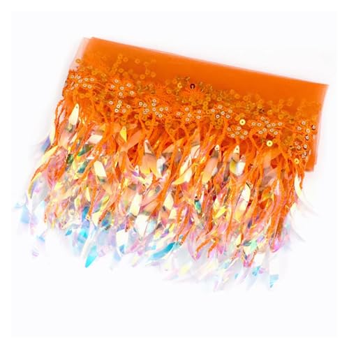 ZMCGNO 1/2 Yards 15 cm Pailletten Quasten Fransen Stickerei Spitzenbesatz Band Bänder Tanzkleid Kleidung Stoff DIY Nähzubehör(Orange,15cm-1Yard) von ZMCGNO