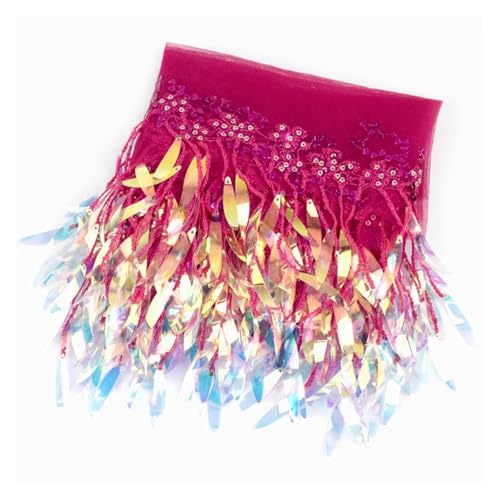 ZMCGNO 1/2 Yards 15 cm Pailletten Quasten Fransen Stickerei Spitzenbesatz Band Bänder Tanzkleid Kleidung Stoff DIY Nähzubehör(Pink,15cm-1Yard) von ZMCGNO