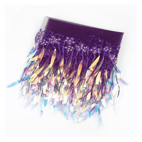 ZMCGNO 1/2 Yards 15 cm Pailletten Quasten Fransen Stickerei Spitzenbesatz Band Bänder Tanzkleid Kleidung Stoff DIY Nähzubehör(Purple,15cm-2Yards) von ZMCGNO