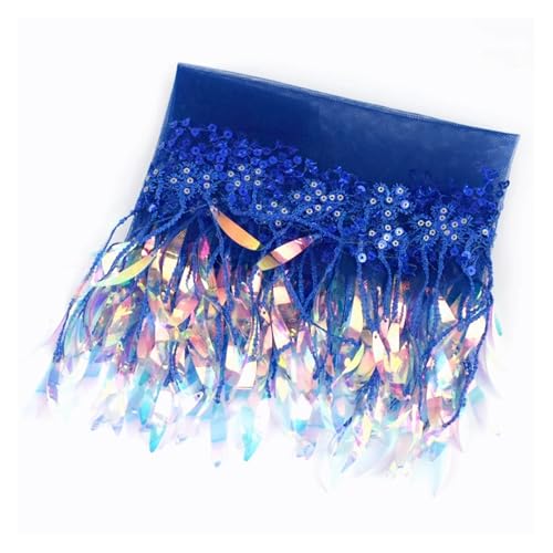 ZMCGNO 1/2 Yards 15 cm Pailletten Quasten Fransen Stickerei Spitzenbesatz Band Bänder Tanzkleid Kleidung Stoff DIY Nähzubehör(Royalblue,15cm-1Yard) von ZMCGNO