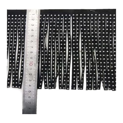 ZMCGNO 1 Meter 14 cm Samt Pailletten Quaste Niet Diamant Leder Wildleder Fransenbesatz Kleid Kleidung Dekorative Spitzenbesatz Material(Black-Suede) von ZMCGNO