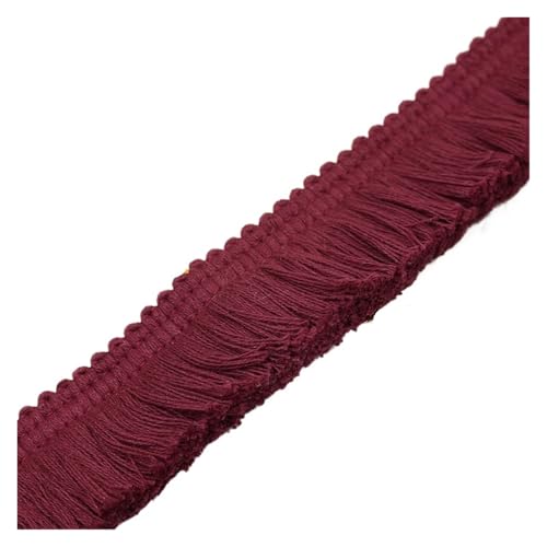 ZMCGNO 1 m Dicker beige-schwarzer Baumwollfadenstreifen, Fransen-Spitzenbesatz, DIY-Kleidungszubehör, Quaste, Kleidung, Kissen, Heimdekoration, 3,8 cm(Wine red) von ZMCGNO