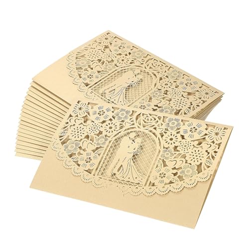 ZMCGNO 10 STÜCKE Hochzeitseinladungskarte Abdeckung Perlenpapier Lasergeschnittene Einladungskarten for Braut und Bräutigam Hochzeitstag Party Supplies(Beige Cover) von ZMCGNO