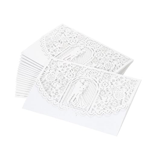 ZMCGNO 10 STÜCKE Hochzeitseinladungskarte Abdeckung Perlenpapier Lasergeschnittene Einladungskarten for Braut und Bräutigam Hochzeitstag Party Supplies(White) von ZMCGNO