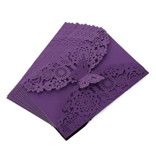 ZMCGNO 10 Stück/Packung mit 3D-Einladungskarten mit Schmetterlingen, Blumen, Hochzeitskarten, Debüt-Einladungen, Geburtstags-Partykarten mit Laserschnitt, Größe 5 x 7 Zoll(Purple) von ZMCGNO