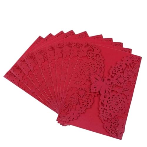 ZMCGNO 10 Stück/Packung mit 3D-Einladungskarten mit Schmetterlingen, Blumen, Hochzeitskarten, Debüt-Einladungen, Geburtstags-Partykarten mit Laserschnitt, Größe 5 x 7 Zoll(Red) von ZMCGNO