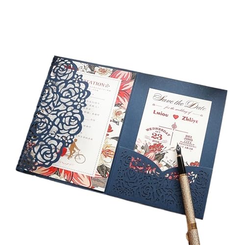 ZMCGNO 10 Stück Laser Rose Rot Hochzeitseinladung for Geburtstagsparty Karte(Blue,Outside Cover only) von ZMCGNO