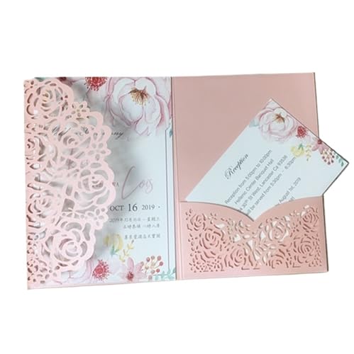 ZMCGNO 10 Stück Laser Rose Rot Hochzeitseinladung for Geburtstagsparty Karte(Pink,Outside Cover only) von ZMCGNO