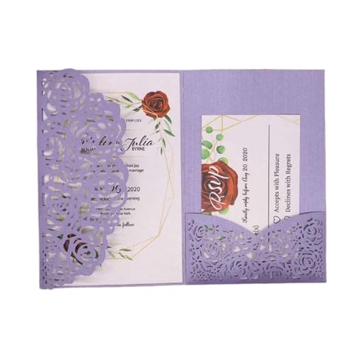ZMCGNO 10 Stück Laser Rose Rot Hochzeitseinladung for Geburtstagsparty Karte(Purple,Cover and Envelope) von ZMCGNO
