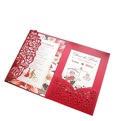 ZMCGNO 10 Stück Laser Rose Rot Hochzeitseinladung for Geburtstagsparty Karte(Red,Cover and Envelope) von ZMCGNO