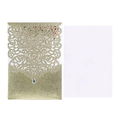 ZMCGNO 10 Stücke Glitter Papier Hochzeitseinladungskarte Spitze Diamant Tasche Grußkarte Geburtstag Mariage Hochzeit Gunsten Dekoration(Gold 1 Cover Insert) von ZMCGNO