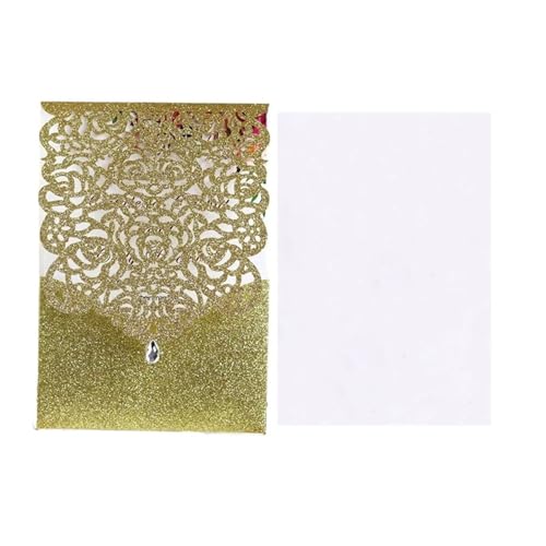 ZMCGNO 10 Stücke Glitter Papier Hochzeitseinladungskarte Spitze Diamant Tasche Grußkarte Geburtstag Mariage Hochzeit Gunsten Dekoration(Gold Cover Insert) von ZMCGNO
