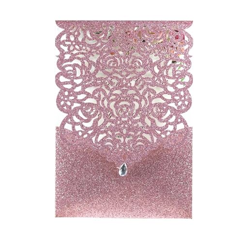 ZMCGNO 10 Stücke Glitter Papier Hochzeitseinladungskarte Spitze Diamant Tasche Grußkarte Geburtstag Mariage Hochzeit Gunsten Dekoration(Only Pink Cover) von ZMCGNO