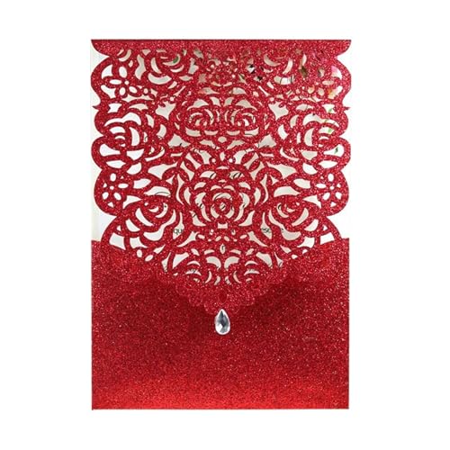 ZMCGNO 10 Stücke Glitter Papier Hochzeitseinladungskarte Spitze Diamant Tasche Grußkarte Geburtstag Mariage Hochzeit Gunsten Dekoration(Only Red Cover) von ZMCGNO