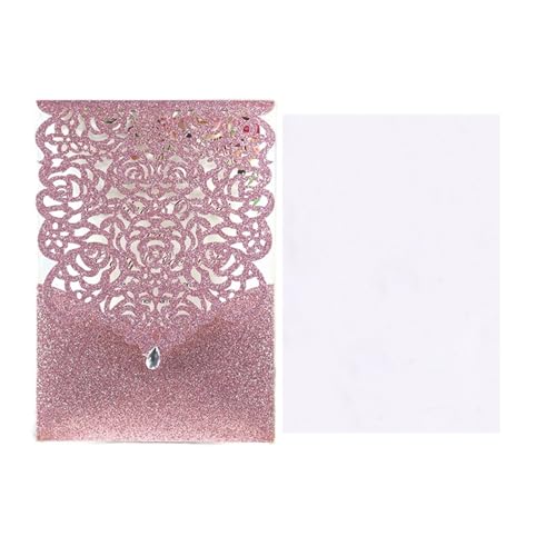 ZMCGNO 10 Stücke Glitter Papier Hochzeitseinladungskarte Spitze Diamant Tasche Grußkarte Geburtstag Mariage Hochzeit Gunsten Dekoration(Pink Cover Insert) von ZMCGNO
