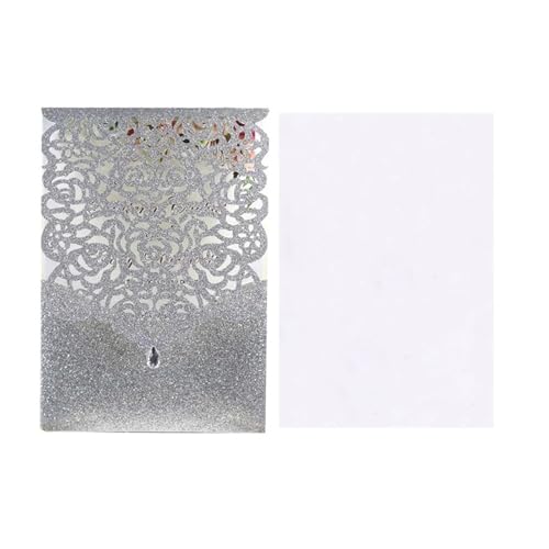 ZMCGNO 10 Stücke Glitter Papier Hochzeitseinladungskarte Spitze Diamant Tasche Grußkarte Geburtstag Mariage Hochzeit Gunsten Dekoration(Silver Cover Insert) von ZMCGNO
