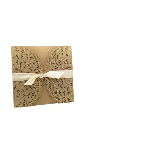 ZMCGNO 10 Stücke Laser Cut Floral Hochzeitseinladungskarte Spitze Grußkarte Benutzerdefinierte Mit Band Geburtstag Verlobung Hochzeit Partei Liefert(Gold Cover Insert) von ZMCGNO