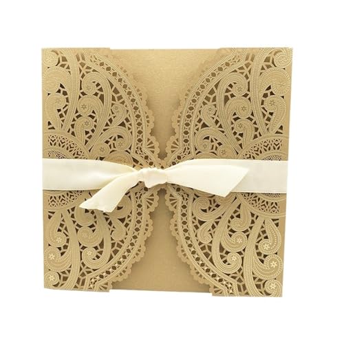 ZMCGNO 10 Stücke Laser Cut Floral Hochzeitseinladungskarte Spitze Grußkarte Benutzerdefinierte Mit Band Geburtstag Verlobung Hochzeit Partei Liefert(Only Gold Cover) von ZMCGNO