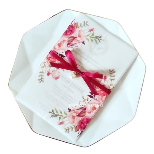 ZMCGNO 10 stücke Hochzeit Einladung Karten DIY Umschlag Transparent Lädt for Braut Party(Red,Just Vellum Wrap) von ZMCGNO