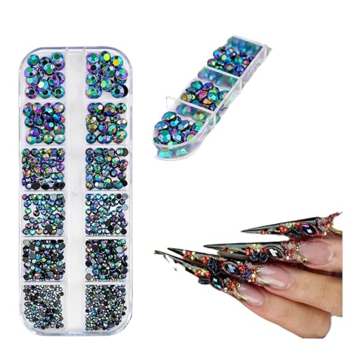 ZMCGNO 1000 Stück Funkelnde Luxus-Nagel-Strasssteine ​​SS6–SS30, Flache Rückseite, Glitzer, AB/Rot/Lila, runde Perlen, Edelsteine, Nagelkunst-Dekoration(PH194-10) von ZMCGNO