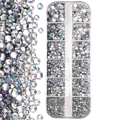 ZMCGNO 1000 Stück Funkelnde Luxus-Nagel-Strasssteine ​​SS6–SS30, Flache Rückseite, Glitzer, AB/Rot/Lila, runde Perlen, Edelsteine, Nagelkunst-Dekoration(PH194-2) von ZMCGNO