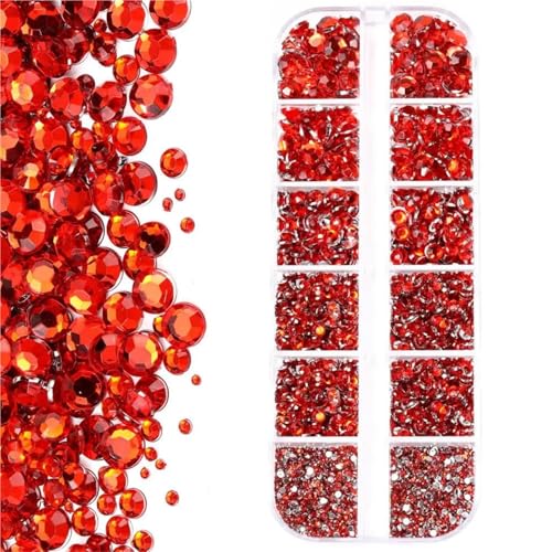 ZMCGNO 1000 Stück Funkelnde Luxus-Nagel-Strasssteine ​​SS6–SS30, Flache Rückseite, Glitzer, AB/Rot/Lila, runde Perlen, Edelsteine, Nagelkunst-Dekoration(PH194-4) von ZMCGNO