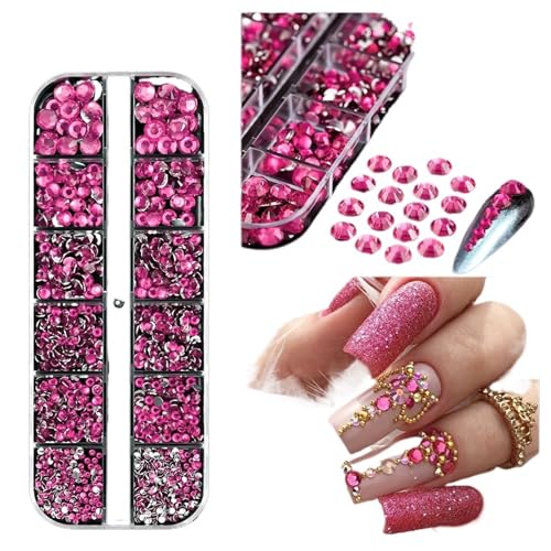 ZMCGNO 1000 Stück Funkelnde Luxus-Nagel-Strasssteine ​​SS6–SS30, Flache Rückseite, Glitzer, AB/Rot/Lila, runde Perlen, Edelsteine, Nagelkunst-Dekoration(PH194-7) von ZMCGNO