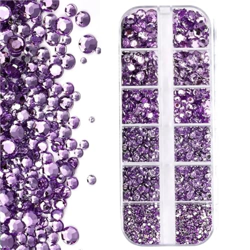 ZMCGNO 1000 Stück Funkelnde Luxus-Nagel-Strasssteine ​​SS6–SS30, Flache Rückseite, Glitzer, AB/Rot/Lila, runde Perlen, Edelsteine, Nagelkunst-Dekoration(PH194-9) von ZMCGNO