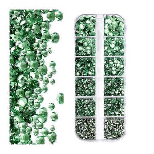 ZMCGNO 12 Gitter (SS6-SS30) Gemischtes Luxus-Set aus Strasssteinen for Nägel, AB-Gold, schwarzer Kristall, runde Glasperlen, Edelsteine, 2 mm – 6 mm, Diamant-Anhänger for Nägel(Green) von ZMCGNO