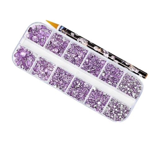 ZMCGNO 12 Gitter 1,5–6 mm Flache Kristall-Strasssteine, Bunte runde Edelsteine ​​mit Picking-Wachsstift-Set for Nagelkunst/Basteln, DIY & Make-up(PH194-9B) von ZMCGNO