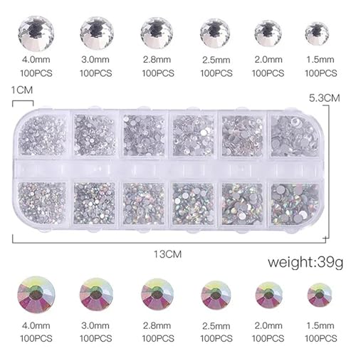 ZMCGNO 12 Gitter Nail Art Strasssteine ​​in verschiedenen Größen, 3D-Kristall AB, klare Nagelsteine, Edelsteine, Perlen, DIY-Maniküre-Dekorationen, Zubehör(Color-03) von ZMCGNO