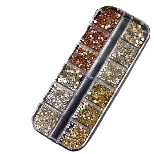 ZMCGNO 12 Gitter SS4–SS16 gemischte Nagel-Strasssteine, glänzend, klar/Gold/rosa, Diamant, Flache Rückseite, Nagel-Edelsteine, Glassteine, Nagel-Kunst-Dekorationen(F) von ZMCGNO