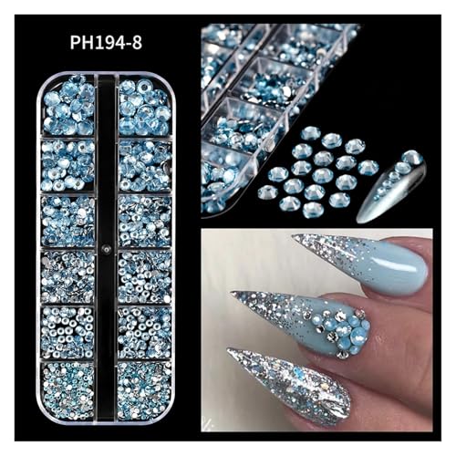 ZMCGNO 12 Gitter rote Nagel-Edelsteine, Strasssteine ​​2/3/4/5 mm, Flache Rückseite, Nagelkristall-Diamant, SS6/10/16/20/30, gemischte Luxus-Strasssteine ​​aus Glas(PH194-8) von ZMCGNO