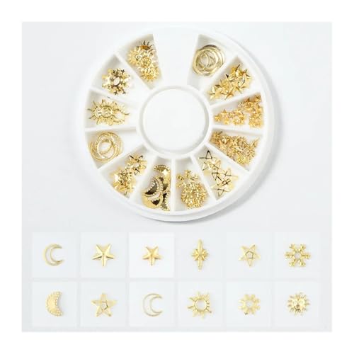 ZMCGNO 12 gürtet Metallnagelnieten, gemischte Herzrahmen, Mondsterne, Goldschmuck, 3D-DIY-Tipps, Nagelkunst-Dekorationen, Maniküre-Zubehör(04) von ZMCGNO