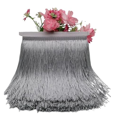 ZMCGNO 15 cm 20 cm 30 cm breite Polyester Dichte Quaste Fransenbesatz Spitzenvorhang Latin Bühnentanz Röcke Kleidungsstücke Zubehör(Light Gray,20cm) von ZMCGNO