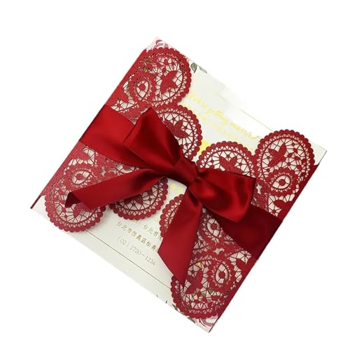 ZMCGNO 15 stücke Weiß Spitze Hochzeit Karte Laser Floral Einladungen for Engagement Geburtstag Taufe(Red,Cover and Envelope) von ZMCGNO